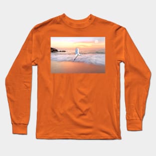 Egret Flies Toward an Ocean Sky Long Sleeve T-Shirt